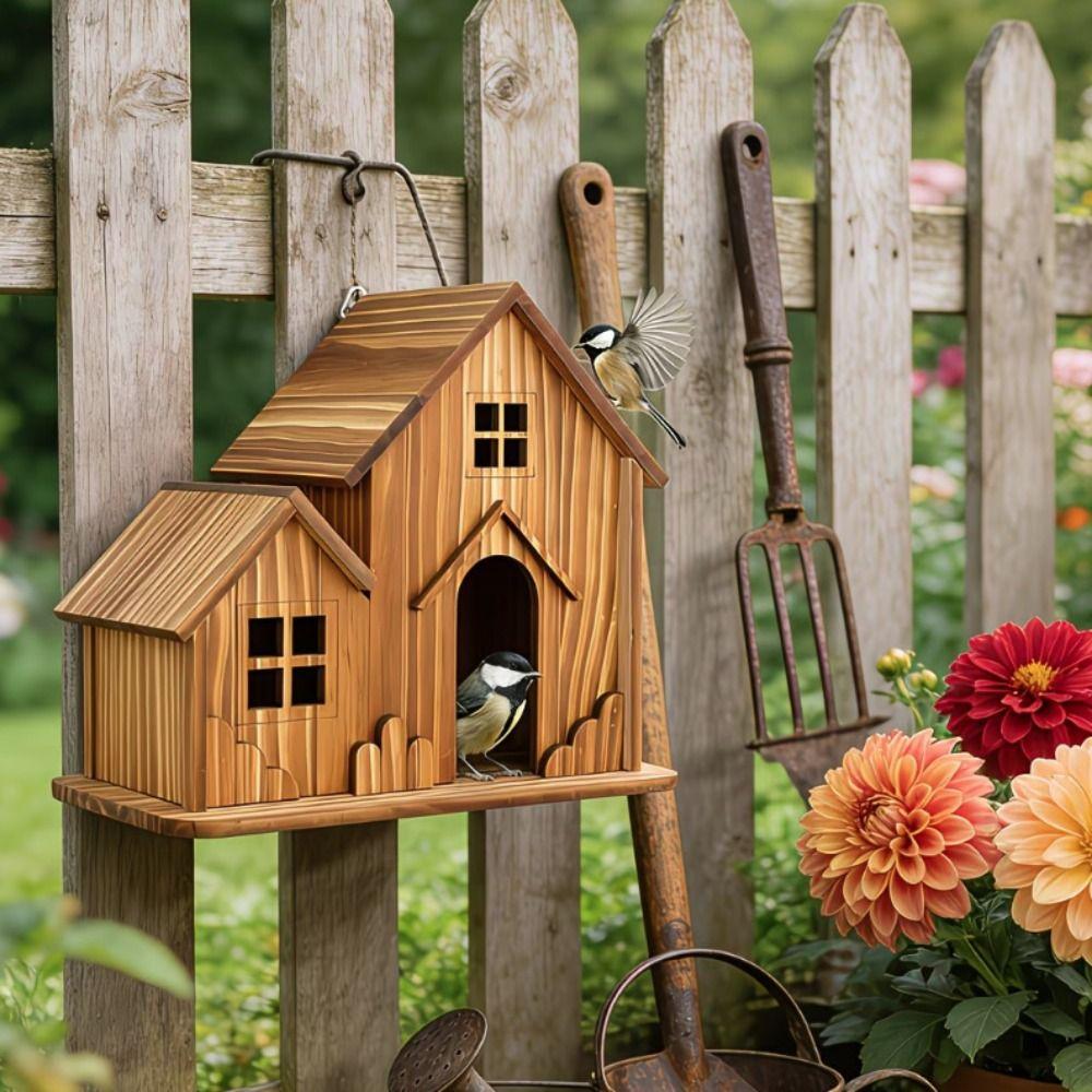 Ventilation Wooden Bird House Rainproof Bird Feeding Station Creative Bird Villa Wild Birds