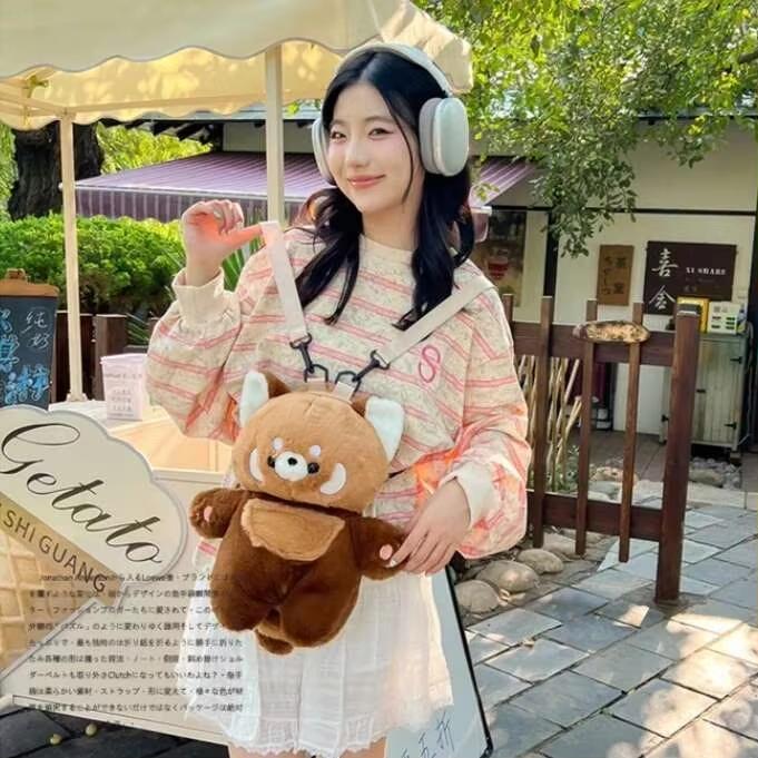 New Cute Plush Penguin Backpack Women's Cartoon Lesser Panda Shoulder Crossbody Bag Girl Fashion Knapsack Kawaii Animal Rucksack