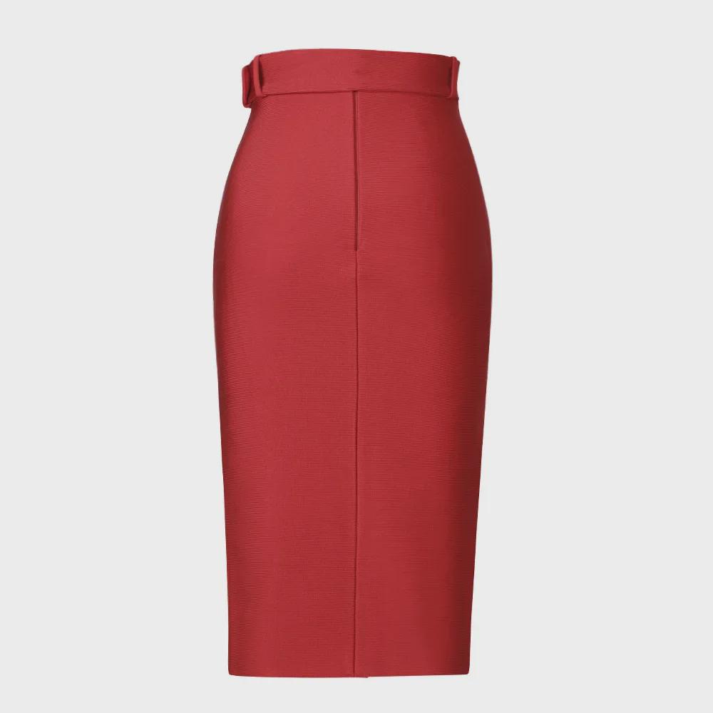 Юбка миди с высокой талией и разрезом, с поясом