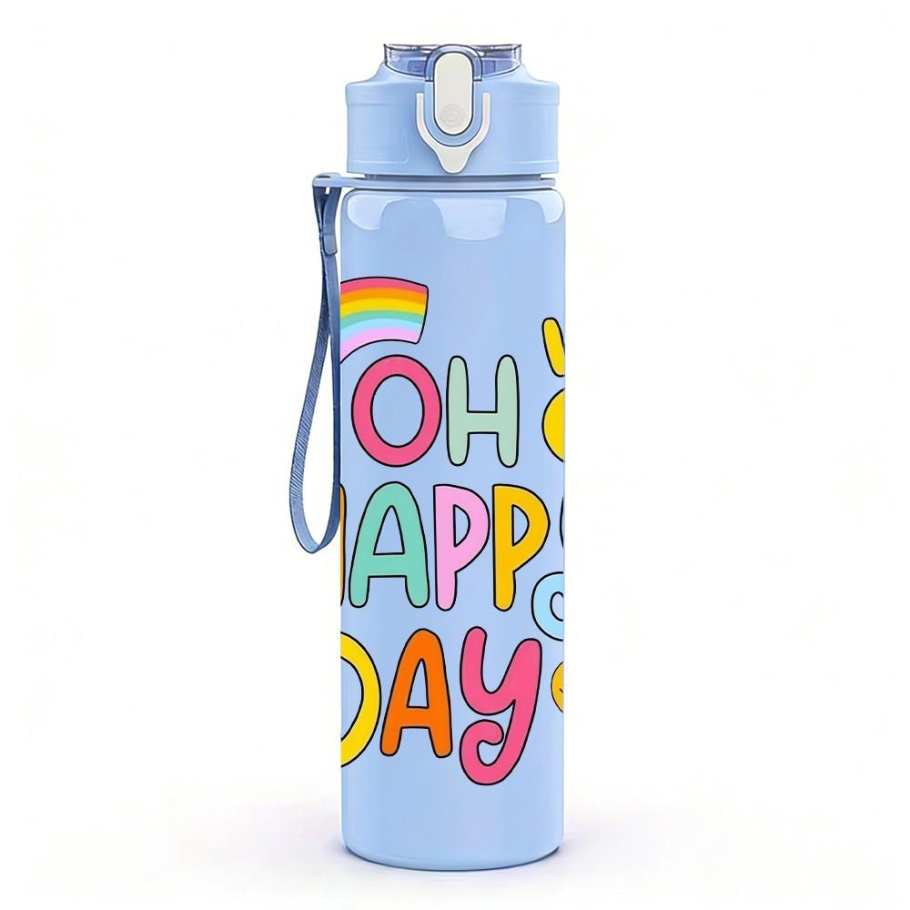 1PC Oh Happy Day Rainbow Sun Cute Art Print 750ml Color Plastic Sports Water Bottle Leakproof Flip Straw Lid Suitable for Sports Office Home Use