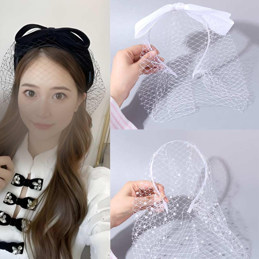 New French Style Bride Veils Satin Bow Elegant Bridal Headwear Fairy White Wedding Headband Tiara