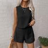 Casual Ladies Solid Color Simple Fashion Daily Casual Sleeveless Blouse Shorts Suit Women