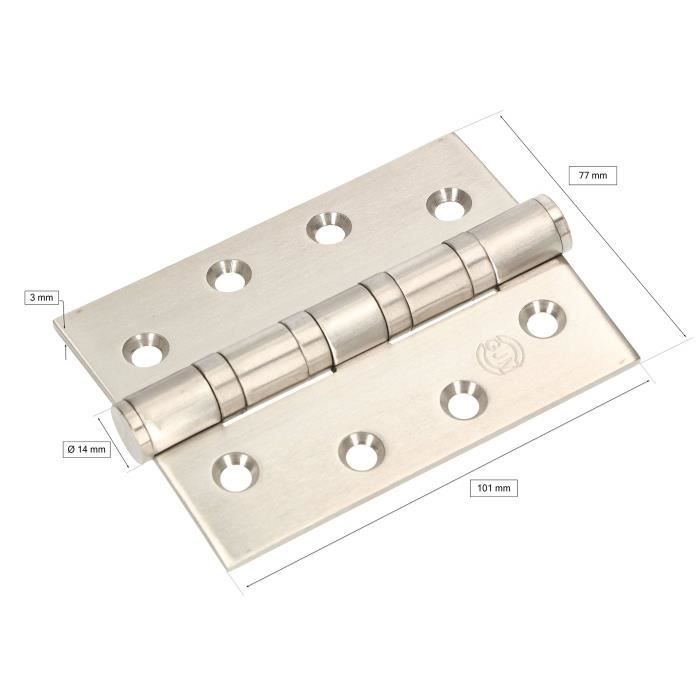 Lot de 2 charnières de porte KOTARBAU Fabriquées en acier inoxydable avec paliers lisses pour paumelle lourde, 100x75 mm