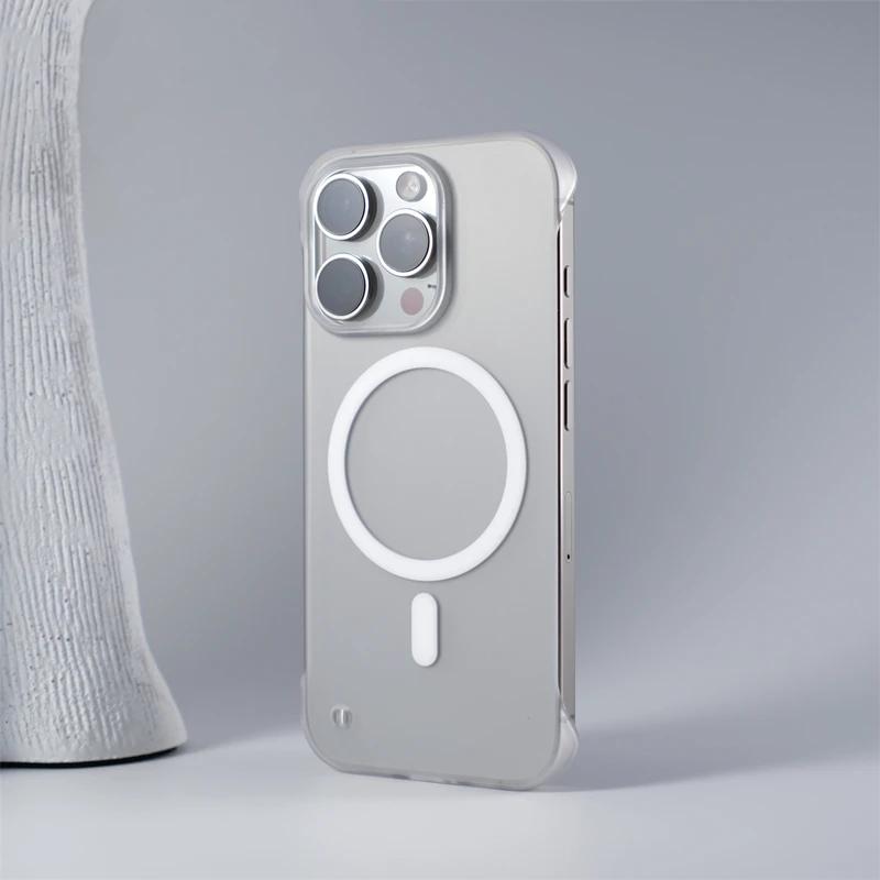 Ультратонкий Безрамочный Чехол-бампер MagSafe для iPhone 17 Air 16 15 14 13 12 Pro Max Беспроводная Зарядка Полупрозрачный Жесткий PC Чехол