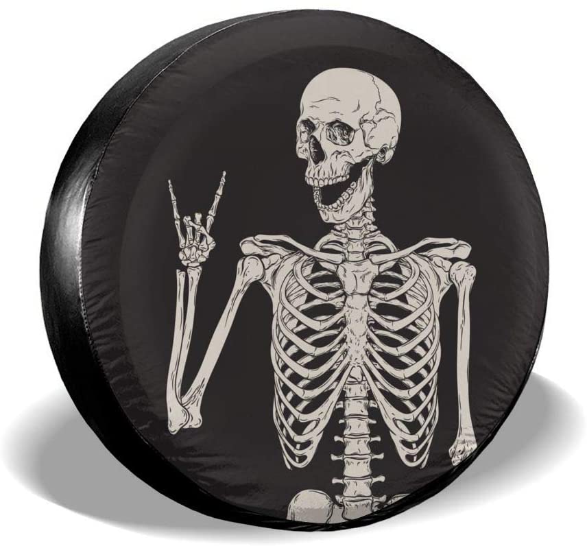 Dujiea Rock and Roll Skull Skeleton Spare Tire Cover, Universal Wheel Tire Cover Waterproof Dust-Proof Tire Protectors for