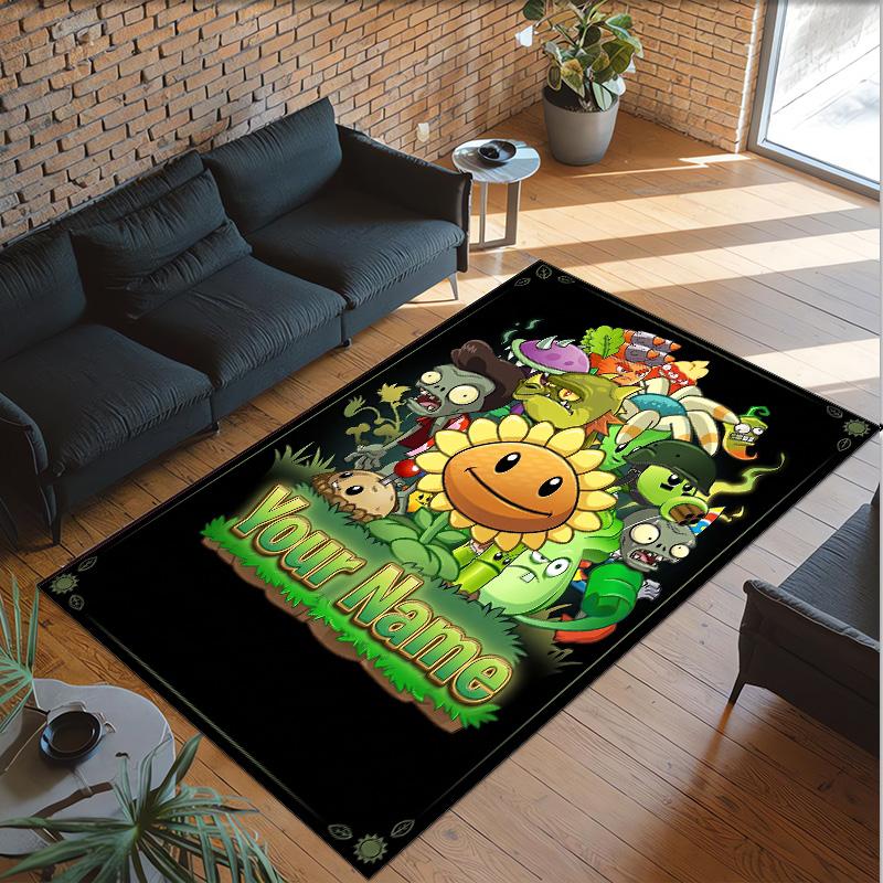 Personalized Crystal Velvet Carpet Custom Name Text,Plants vs. Zombies Anti Slip Area Rug For Home Decoration