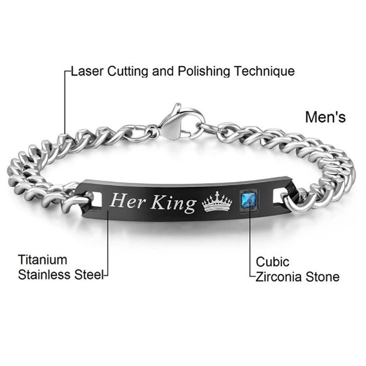 Браслеты для пар из титановой стали Her King His Queen из розового золота и черной эмали