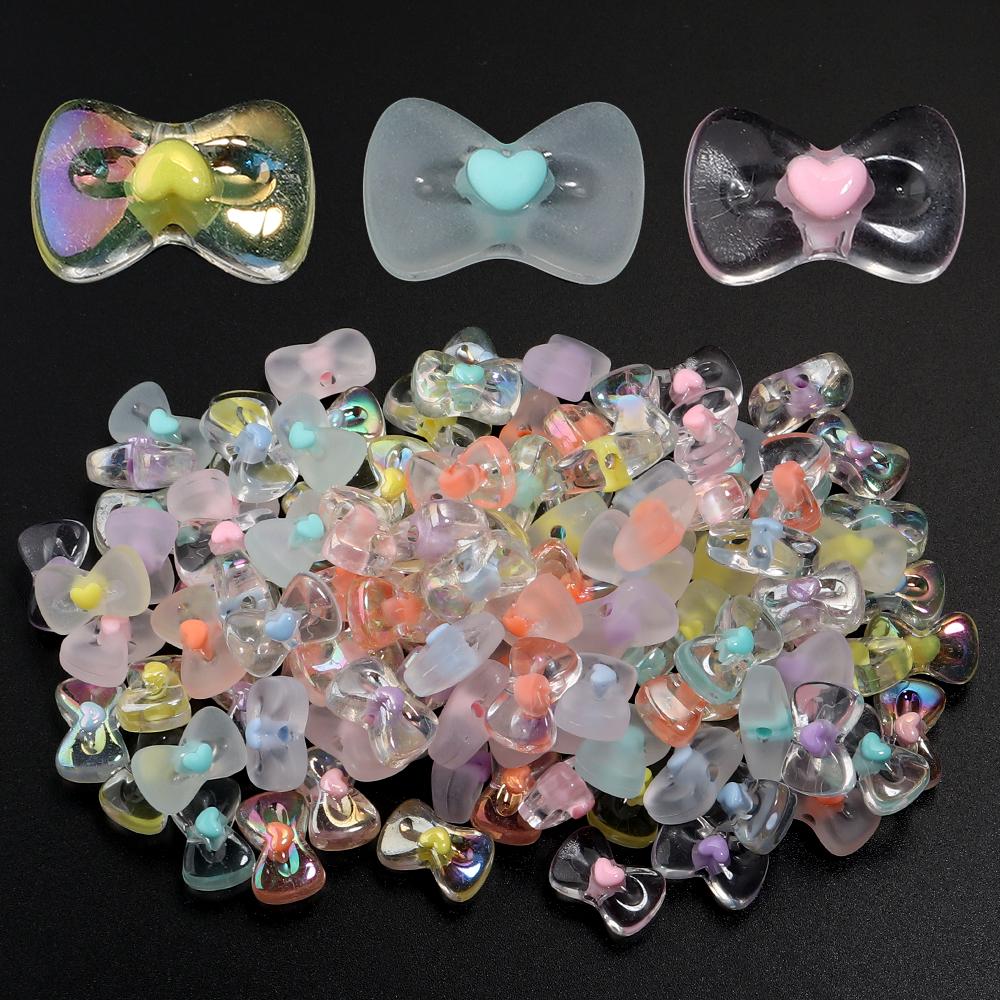 50pcs 10x16mm Acrylic Heart Bow Beads Mixed Color Loose Beads For DIY Jewelry Making Bracelets Necklace Key Phone Chain