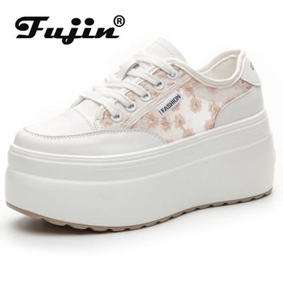 Женские дышащие полые кроссовки из натуральной кожи с вышивкой 8 см, туфли на танкетке на плоской подошве, летние сандалии