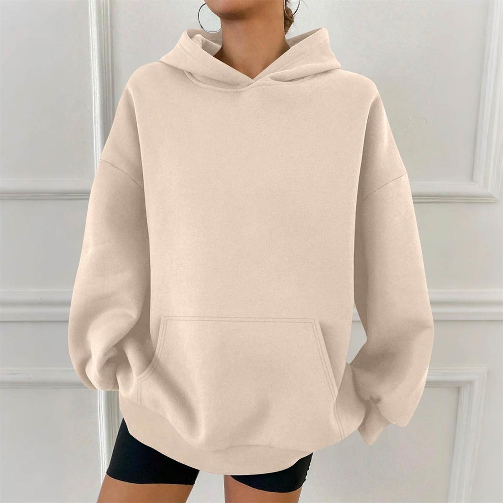 Женская модная повседневная толстовка с капюшоном, однотонная, с карманом, с длинным рукавом