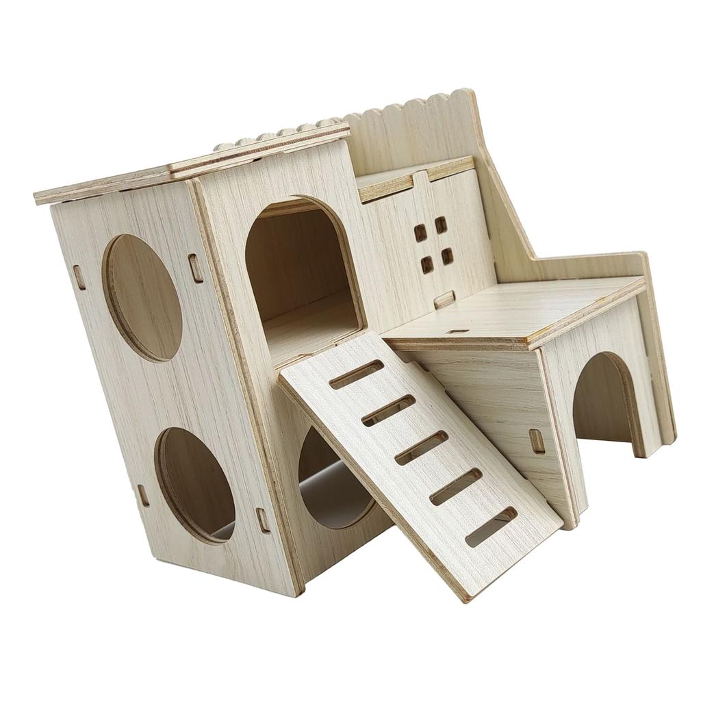 Wooden Hamster House Toy Bite Resistant Hamster Hideout House for Hamster Accessories Skipping Villa, 16x16x5cm