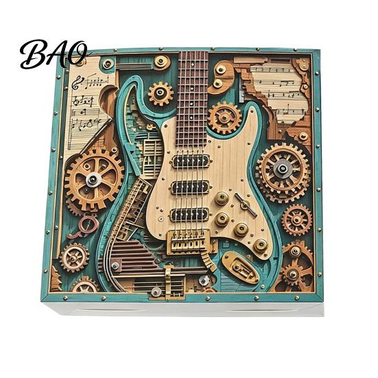 Educatoional Jigsaw Puzzle 1/2 Sets 1000Pcs Steampunk Guitar Art Puzzle, Gear Set Challenge Game, Musical Instrument Toy for Desk Decor Music