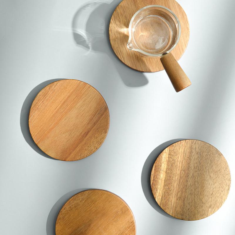 Acacia Wood Coasters Craft Wooden Insulation Pad Wooden Coffee Cup Desk Mat Wooden Decoration