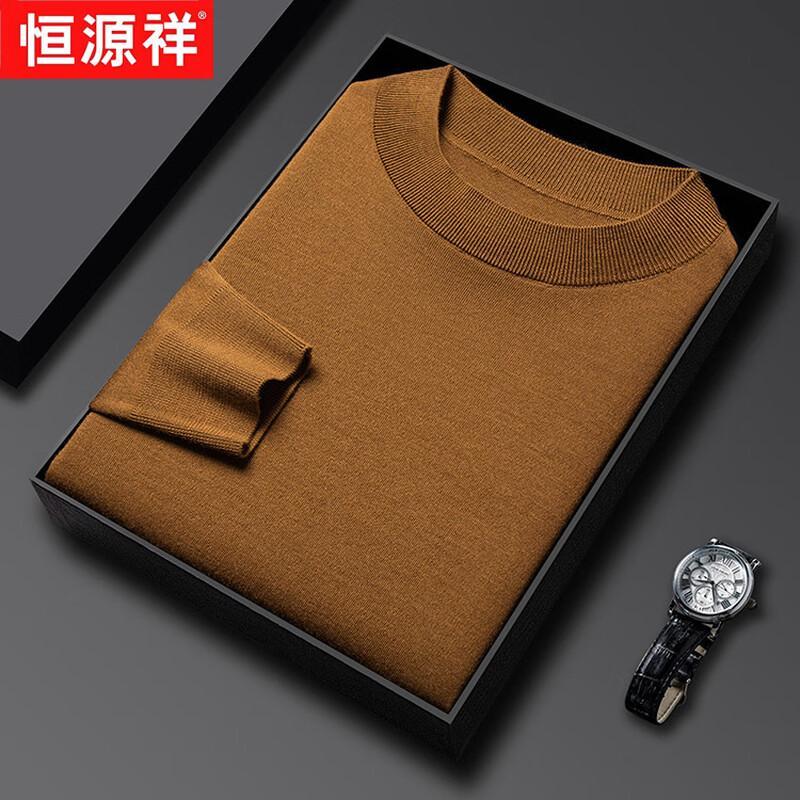 Hengyuanxiang Мужской свитер из 100% чистой шерсти, толстый, с круглым вырезом