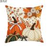 1pc 2D Flat Throw Pillow Covers Autumn Harvest Pumpkins Bowknot Floral Vase Vintage Style Orange White Green Soft Velvet Washable Pattern Pillow Cover
