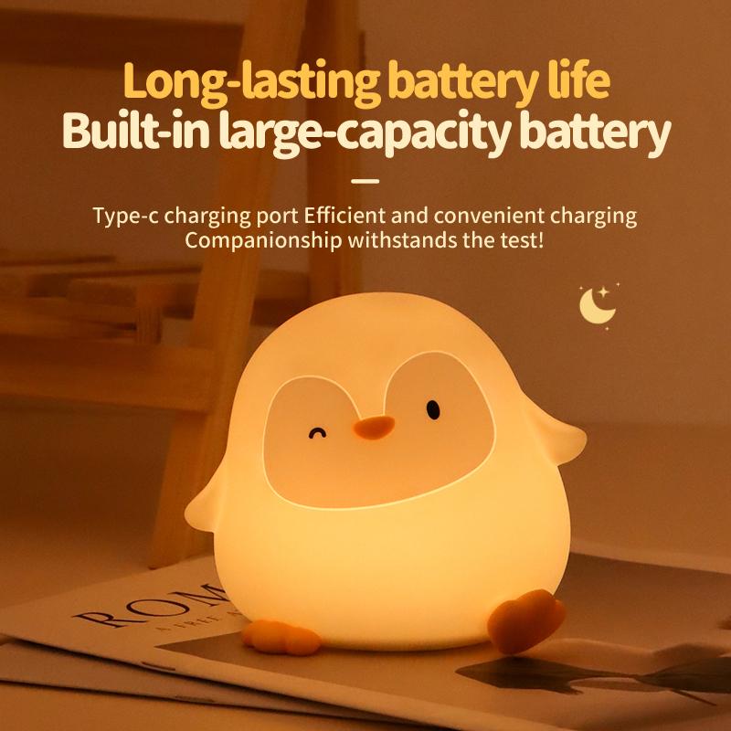 Cartoon Penguin Silicone Lamp Rechargeable LED Night Light Two-level Dimming Timer Off Sleep Light for Room Decoration