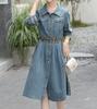 Women Denim Dress Spring Autumn Long Sleeved Blue Jean Dress Ladies Single-Breasted Dresses