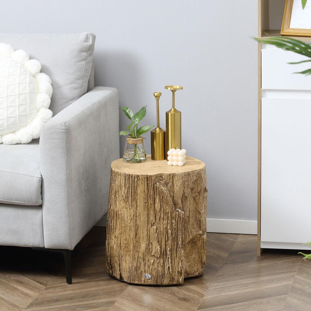 Tree Stump End Table Round Concrete Side Table For Indoor And Outdoor Use Natural Wood Effect