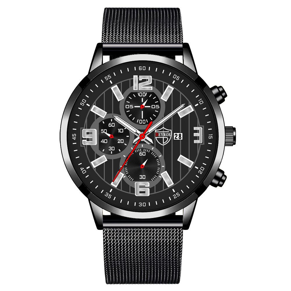 Steel Belt Men'S Watch Trendy Fashion Automatic Calendar Luminous Quartz Watch