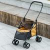 Foldable Stroller for Small Dogs with Mesh Windows, Washable Cushion, Safety Straps and Brown Steel Frame