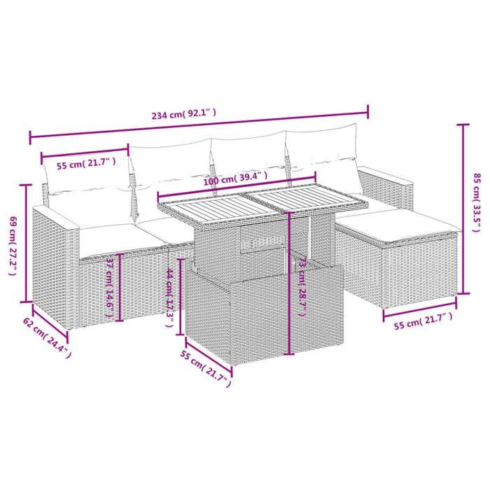 VidaXL Salon de Jardin avec Coussins 6 pcs, Canapés de Terrasse, Ensemble de Meubles de Patio, Mobilier d'Extérieur, Gris 3273055