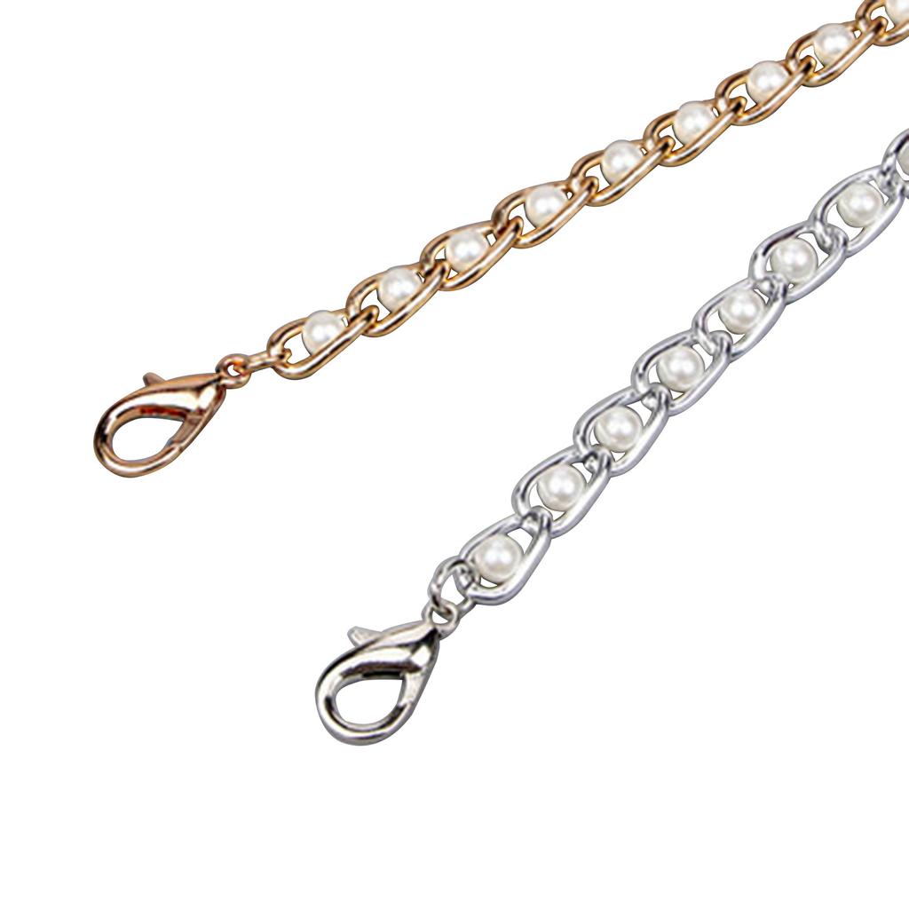 Металлическая цепочка для сумки через плечо с искусственным жемчугом, сменный плечевой ремень с пряжками