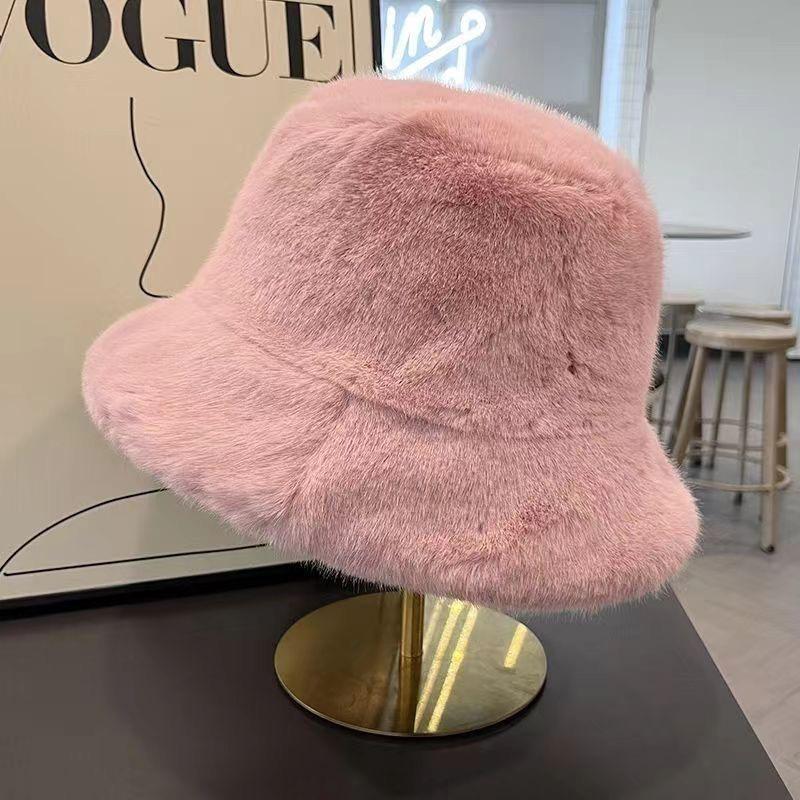 Fashion Plush Fisherman Hat Women's Models Winter Versatile Warm Big Head Circumference Show Face Small Pot Hat