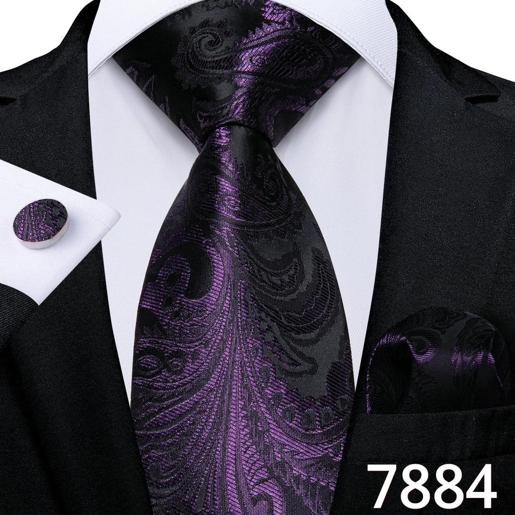 Мужской шелковый галстук в клетку, полосатый однотонный синий галстук, носовой платок, набор запонок, свадебный комплект