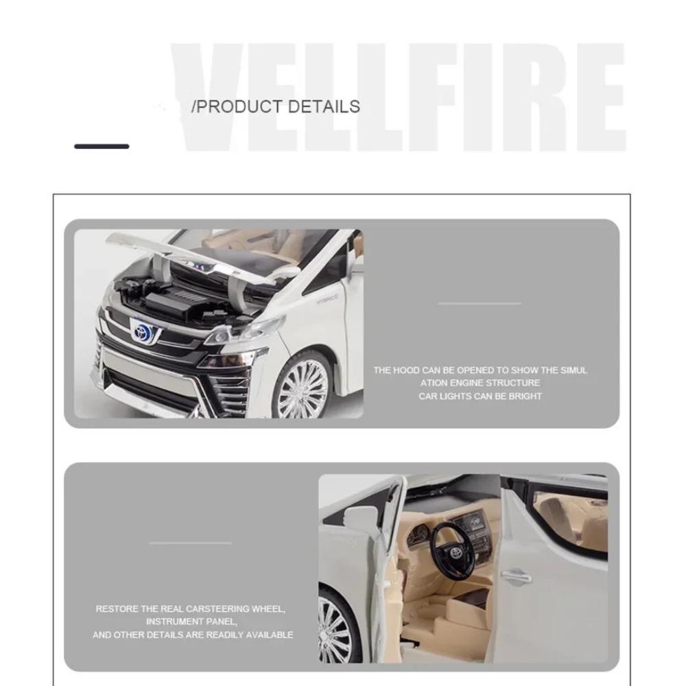 1/24 TOYOTA Vellfire MPV литая модель автомобиля игрушечные машинки из металла имитация модели автомобиля коллекция звуков и света детские подарки