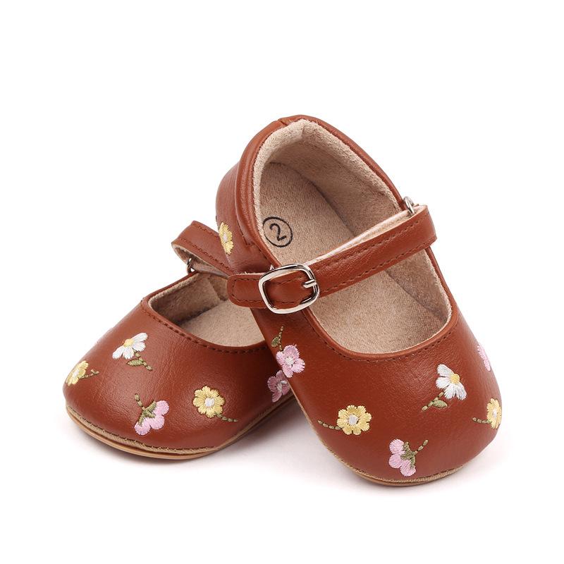 Baby Girl Princess Shoes High Quality Soft PU Embroidery Flower TPR Sole Anti-slip for Toddler Girl 0-12 Months 2023 New Fashion