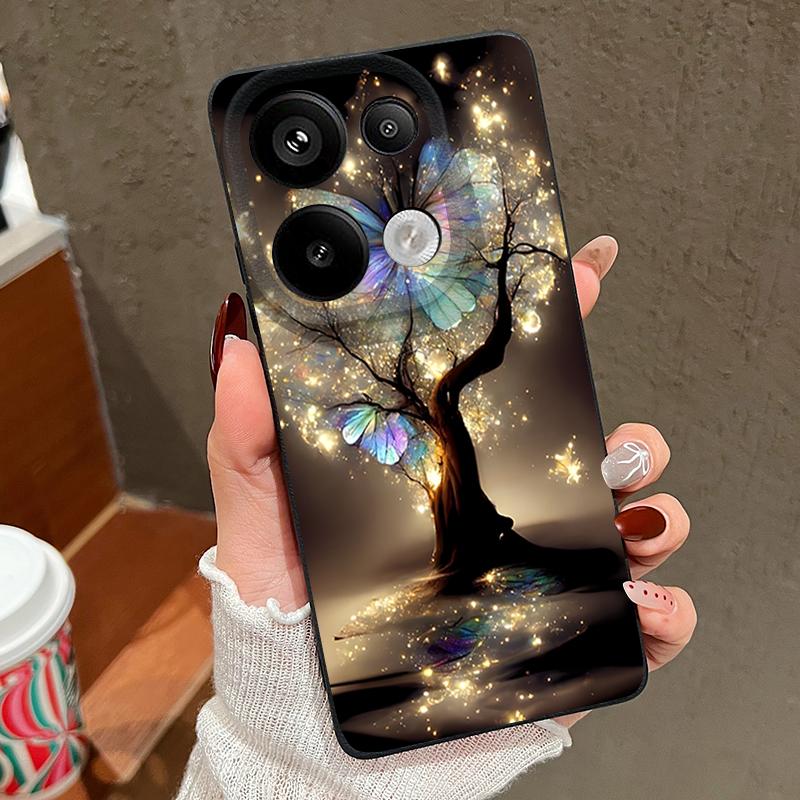 Чехол с рисунком «Сияющее Дерево Фэнтези и Бабочки» для Xiaomi Redmi Note 14 13 Pro 5G 4G 12 11 Чехол для Xiaomi 14T 13T 11T Pro Силиконовый чехол с текстурой кожи