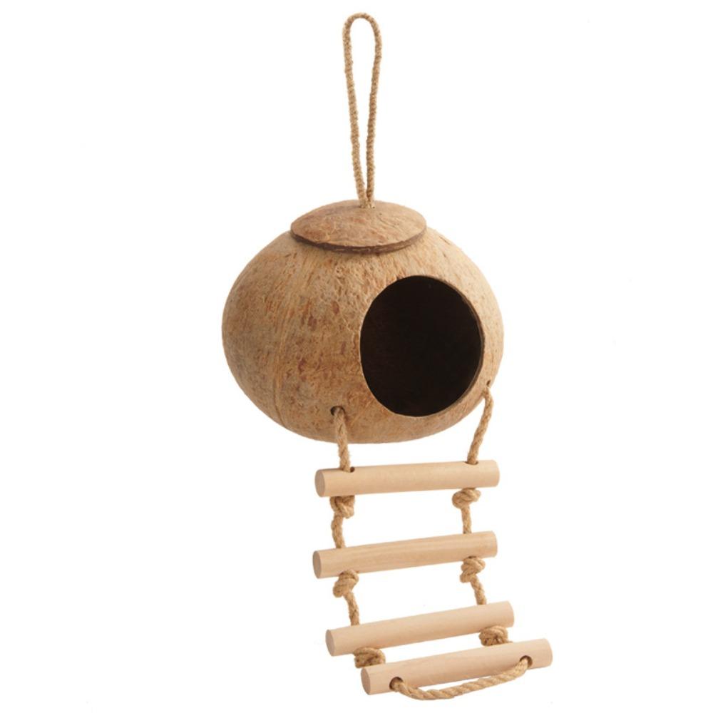 Natural Coconut Bird Cage with Ladder Hamster Cage Durable Parrot Hideout  Outdoor