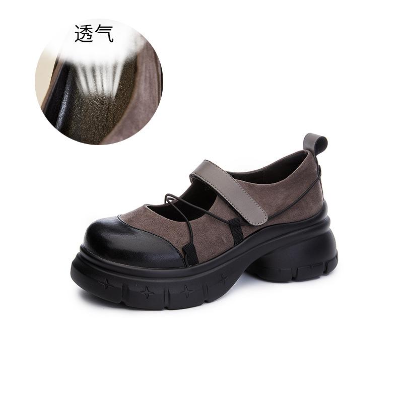 Кожаные туфли Мэри Джейн женские 2025 весна новые модные туфли на липучках женские туфли на толстом каблуке маленькие кожаные туфли универсальные женские туфли