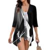 Women's Fall Print Irregular Three-quarter Sleeve Cardigan With Pocket Jacket