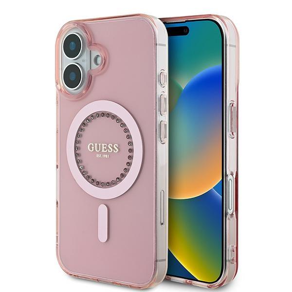 Etui do iPhone 16 Guess Hardcase Rhinestones MagSafe różowy