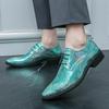 Model Runway Catwalk Leather Shoes Men's Personality Laser Dragon Scale Pattern Patent Leather Glossy Pointed Men's Shoes 48 Trendy Nightclub Shoes