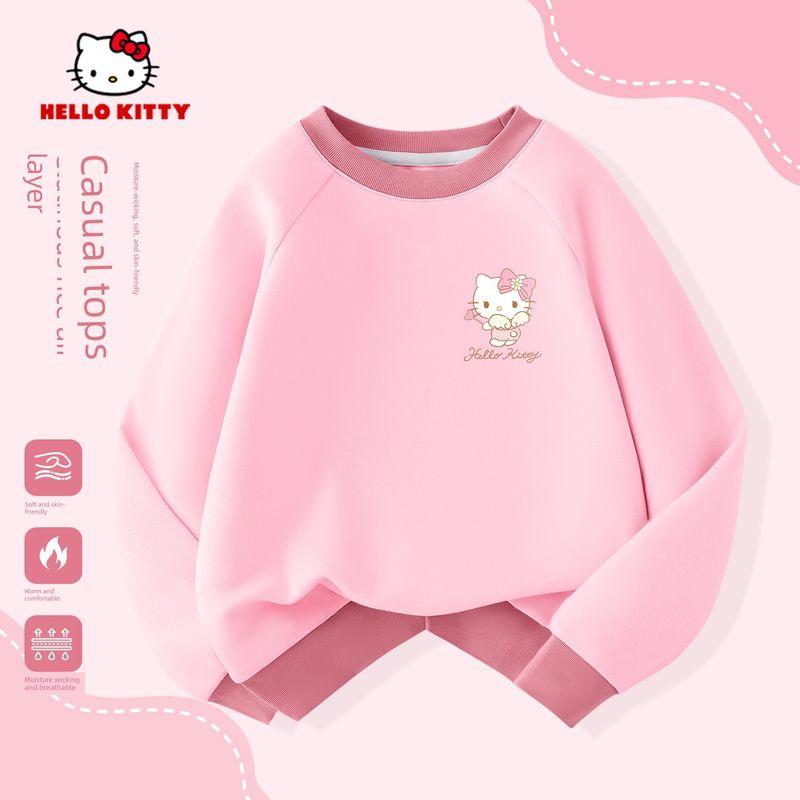Hello Kitty Girls' Long-Sleeved T-Shirt, Kidsren's Base Layer Shirt, Pink Sweatshirt, Color-Blocked, Stylish Little Girl's Top, Spring