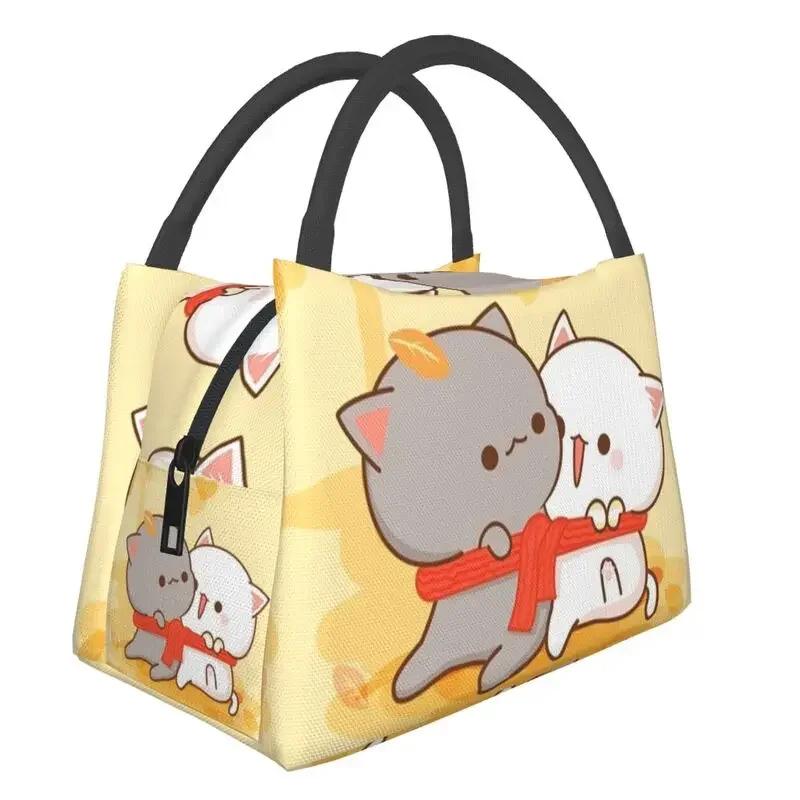 Kawaii Mochi Cat Peach And Goma Thermal Insulated Lunch Bags Women Resuable Lunch Tote for Outdoor Picnic Storage Meal Food Box