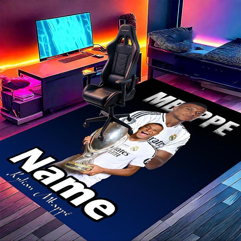 Custom Name Personalized Kylian Mbappe Print Carpet, Versatile Home Decor Rug, for Playroom, Apartment, Balcony, Entryway, Hallway Gift
