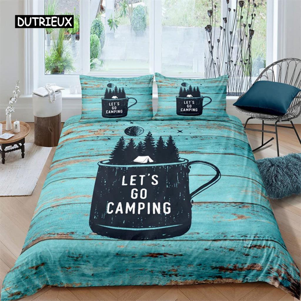 Пододеяльник в деревенском стиле с рисунком в виде эскиза, наволочка из полиэстера с рисунком Happy Camper, наволочка для пододеяльника в стиле старого амбара