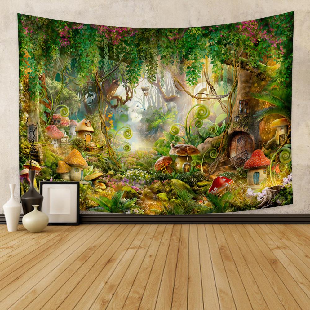 Fairy Tale Forest Tapestry Wall Hanging Fantasy Magic Mushroom Aesthetic For Kids Girls Bedroom Living Room Dorm Party Decor