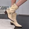 Корейская атмосфера, белые туфли-ботильоны на высоком каблуке, женские универсальные остроносые ботинки на осень и зиму, абсолютно уникальные, ботильоны на среднем каблуке