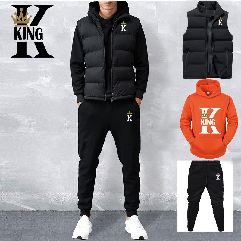 Мужские повседневные комплекты Жилет + толстовки + брюки Спортивный костюм из 3 предметов Мужской комплект спортивной одежды