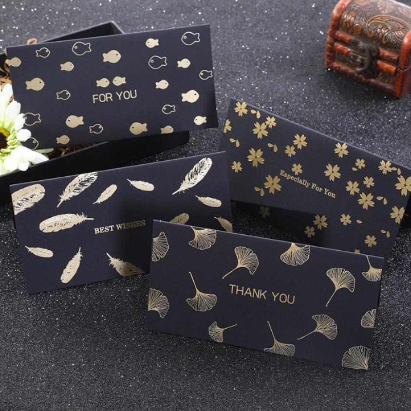 10PCS Black Gold Stamping Valentine's Day Card with White Inside Page Business Thanks Birthday Card Thanks Teacher's Day Card
