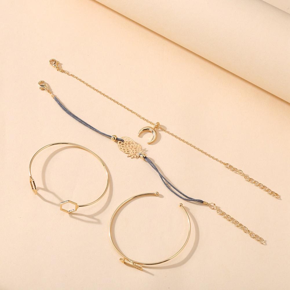 4 Pcs/set Women's Bracelet Pineapple-pattern Geometric Retro Style Bracelet