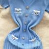 Harajuku Chic Fashion Sexy Package Hips Large Stretch Knitted Dress French New Elegant V-образным вырезом Buttons Office Lady Bodycon Dresses
