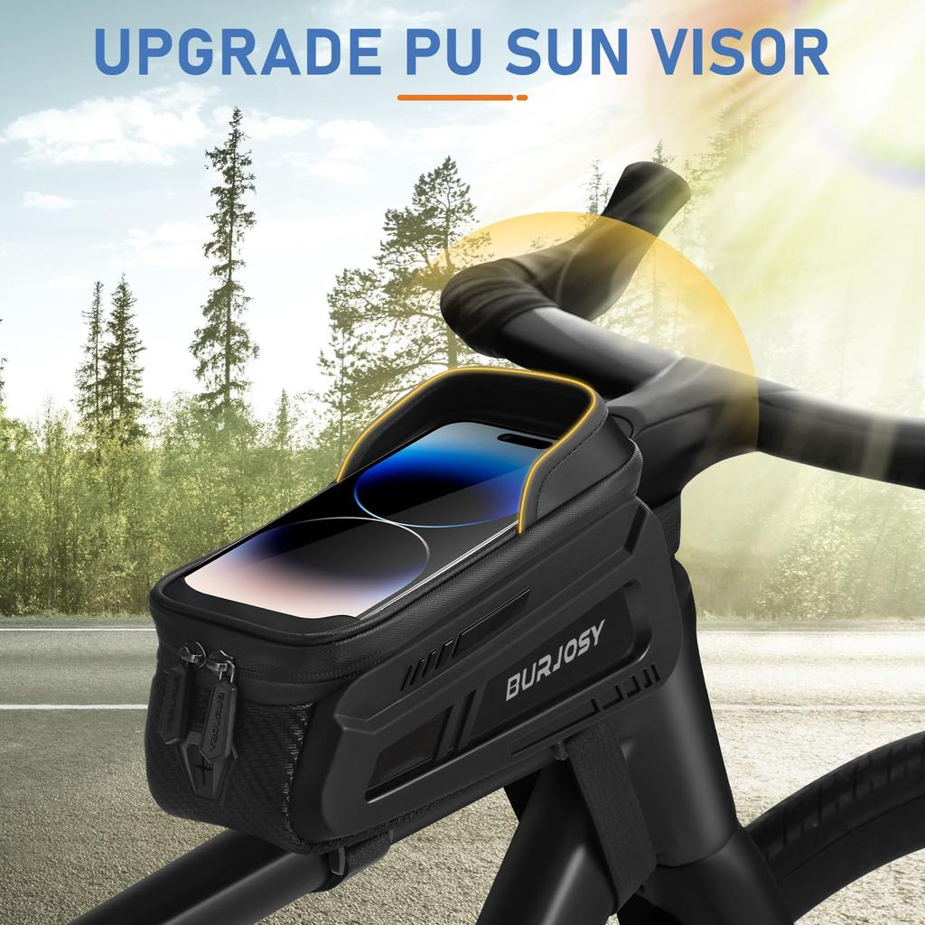 BURJOSY Водонепроницаемая сумка для велосипеда с сенсорным экраном TPU Sun Bicycle Smartphone Велосипедный аксессуар, совместимый с мобильными телефонами до 7 дюймов и козырьком,