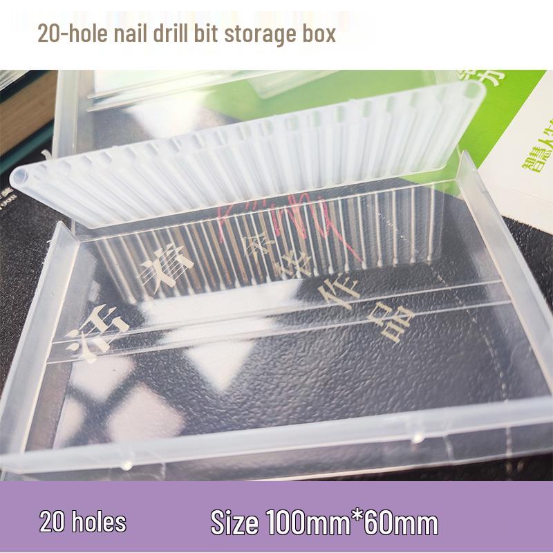 Прозрачный PP держатель на 20 слотов для керамических и вольфрамовых фрез для ногтей