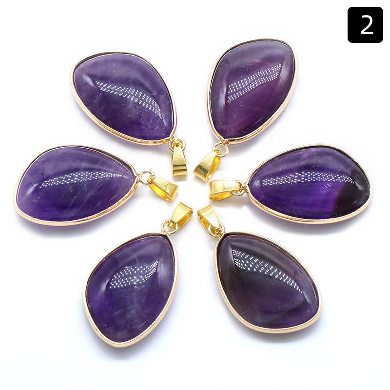 Nature Crystal Quartz Stone Charm Pendant Irregular Rose Quartz Obsidian Gold Bezel Bound Pendants for Pendant Necklace Gift