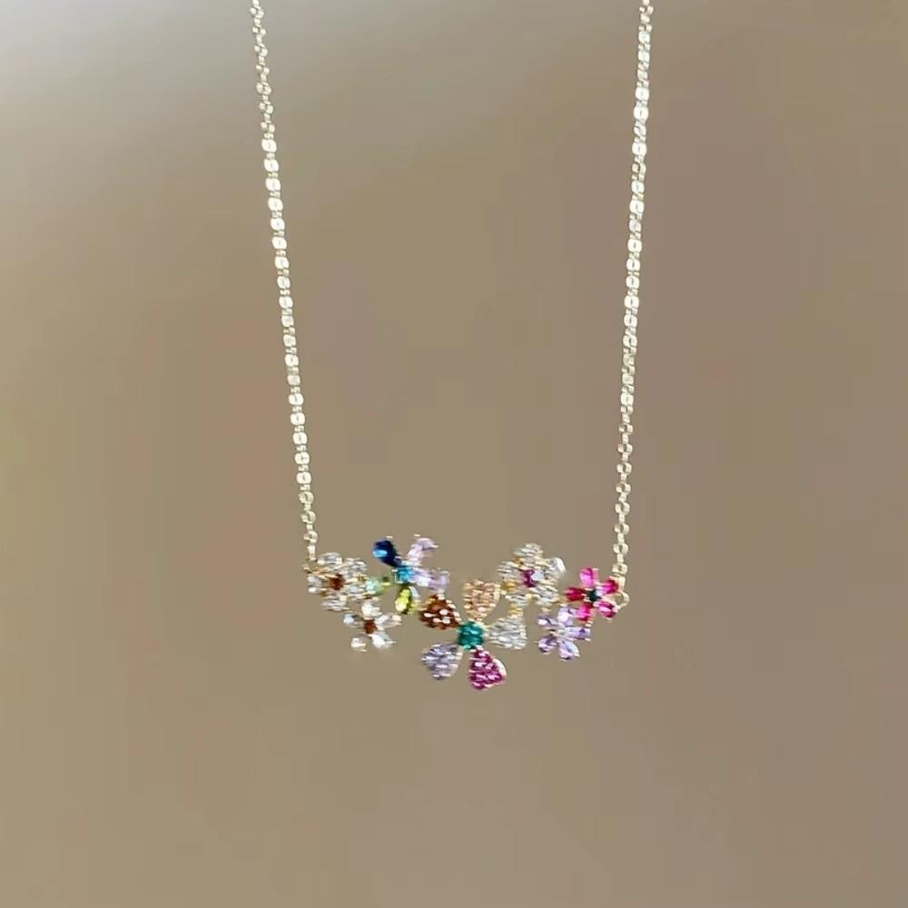 Colored Zircon Zircon Flower Necklace Geometry Design Luxury Jewelry  Women's Jewelry